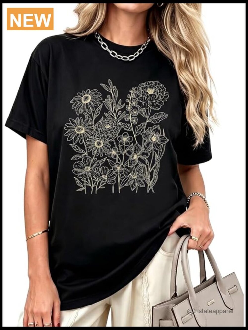 Oversized Vintage Floral Graphic Tee Loose Crewneck Short Sleeve Summer Beach